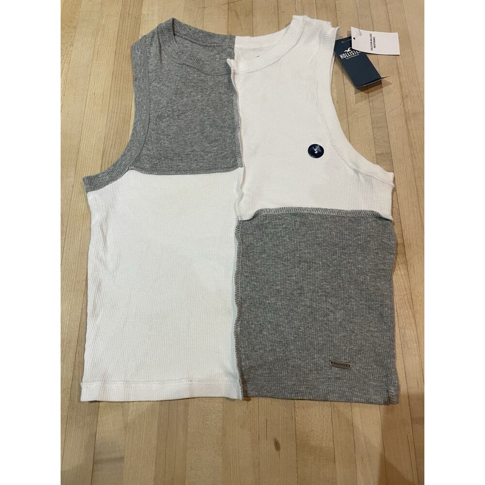 Hollister Gray White Cropped Ribbed Colorblock Tank S 80s 90s Grunge Skater Top